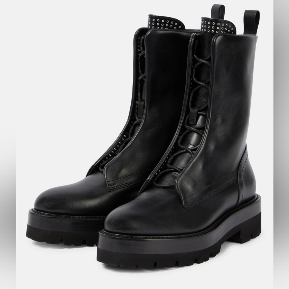 Alaia Embellished Leather Combat Boots 9